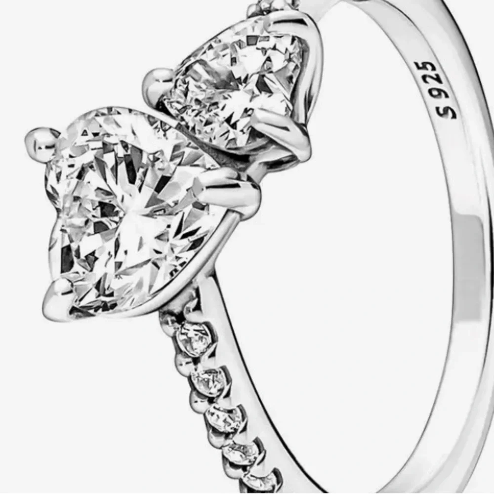 - Double Heart Ring ) 9.25 Sterling Silver & CZ Size 8